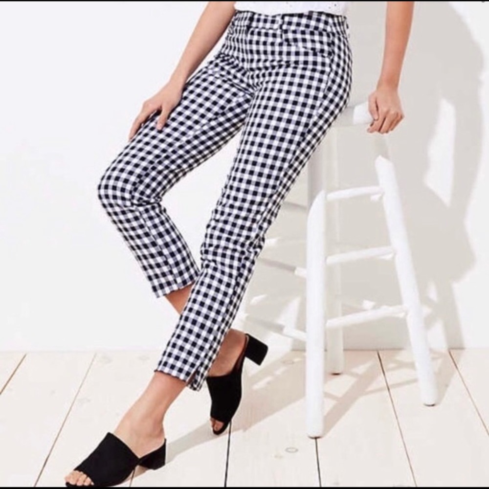 LOFT Black White Gingham Julie Cropped Ankle Pants